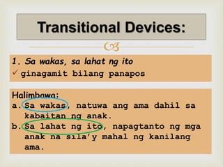 tagalog transitional devices|Pangatnig at Transitional Devices .